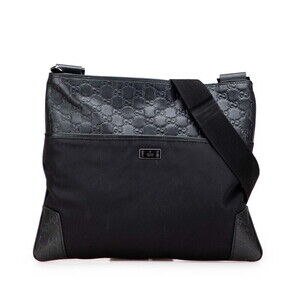 Gucci Guccissima Shoulder Bag Black Leather Nylon